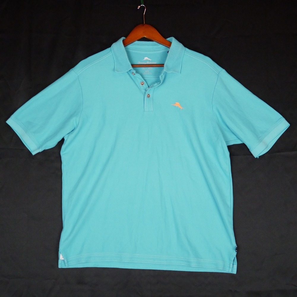Tommy Bahama Polo Shirt Mens Medium Blue Marlin Logo Casual Pique Short Sleeve